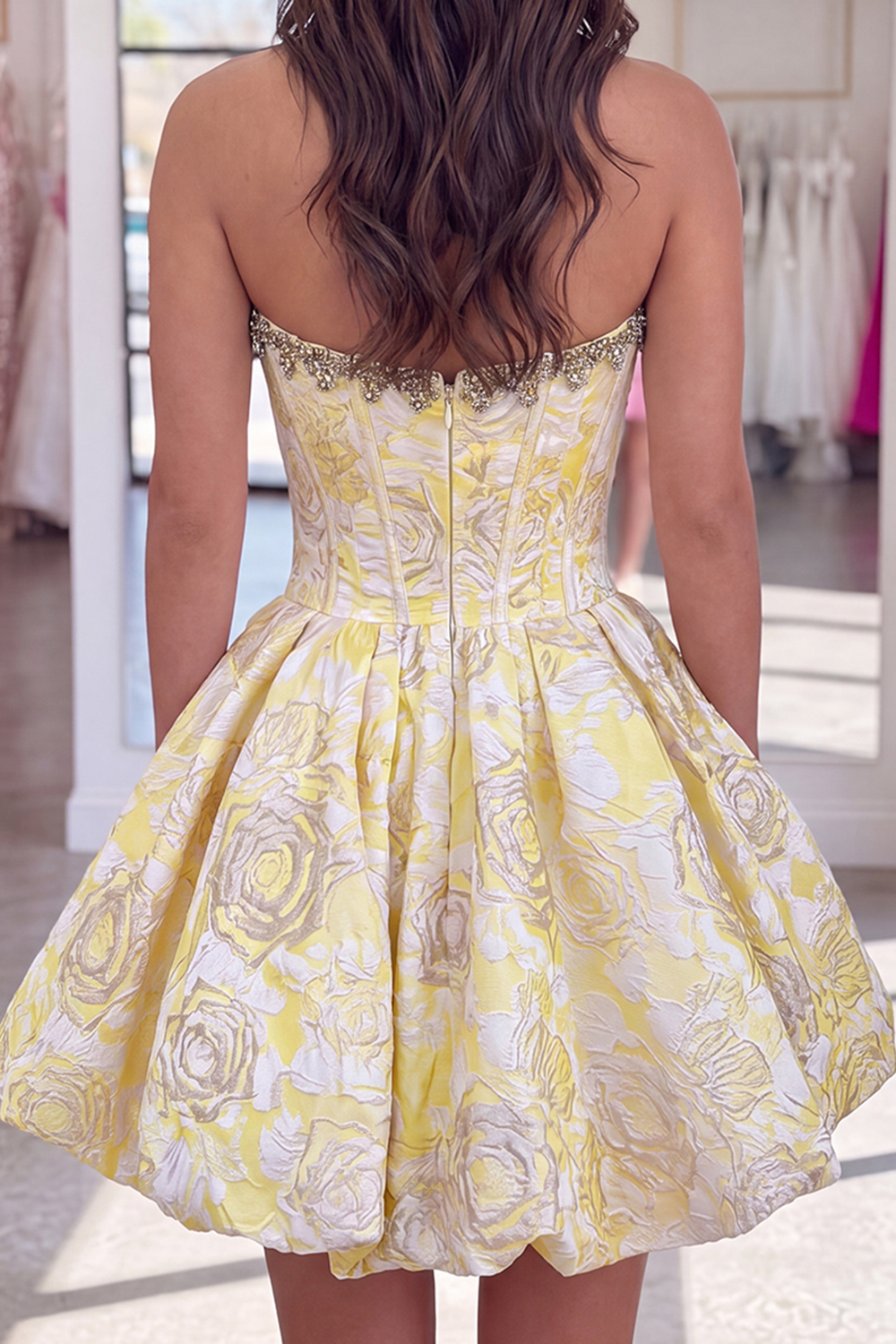 Sparkly Pink Beaded Floral Short Corset Homecoming Dress
