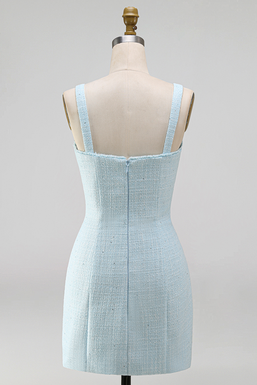 Light Blue Short Tweed Homecoming Dress with Slit