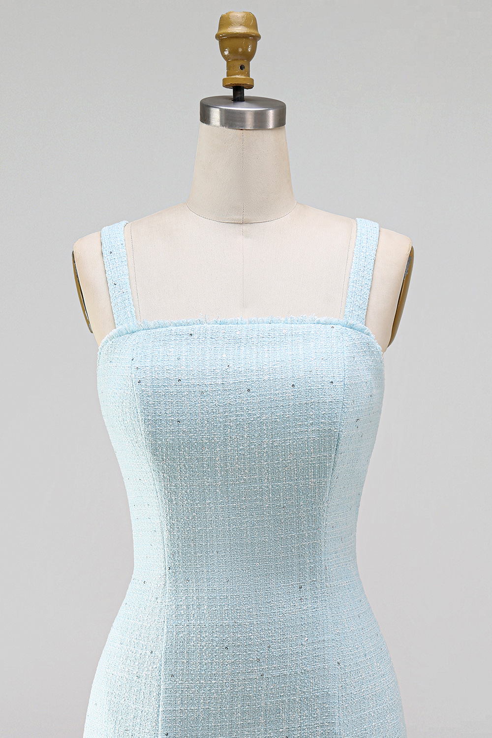 Light Blue Short Tweed Homecoming Dress with Slit
