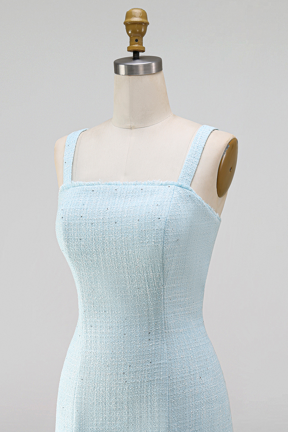 Light Blue Short Tweed Homecoming Dress with Slit
