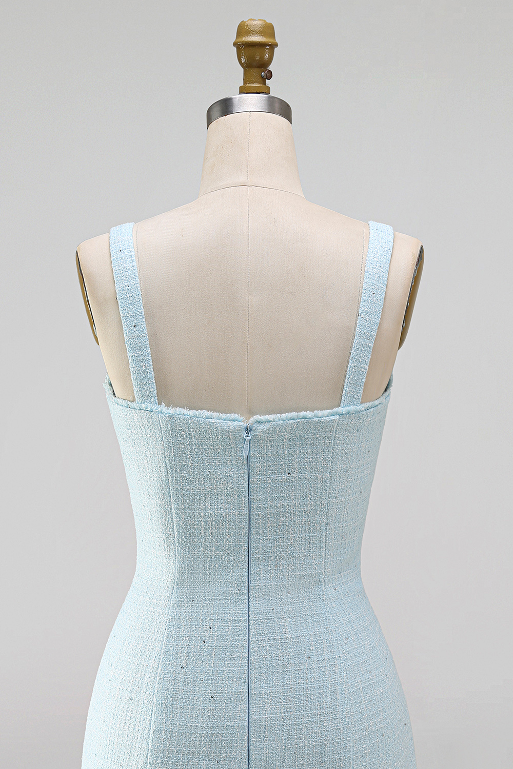 Light Blue Short Tweed Homecoming Dress with Slit