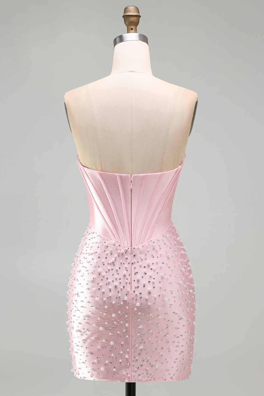 Sparkly Pink Beaded Tight Short Corset Homecoming Dress with Pearls