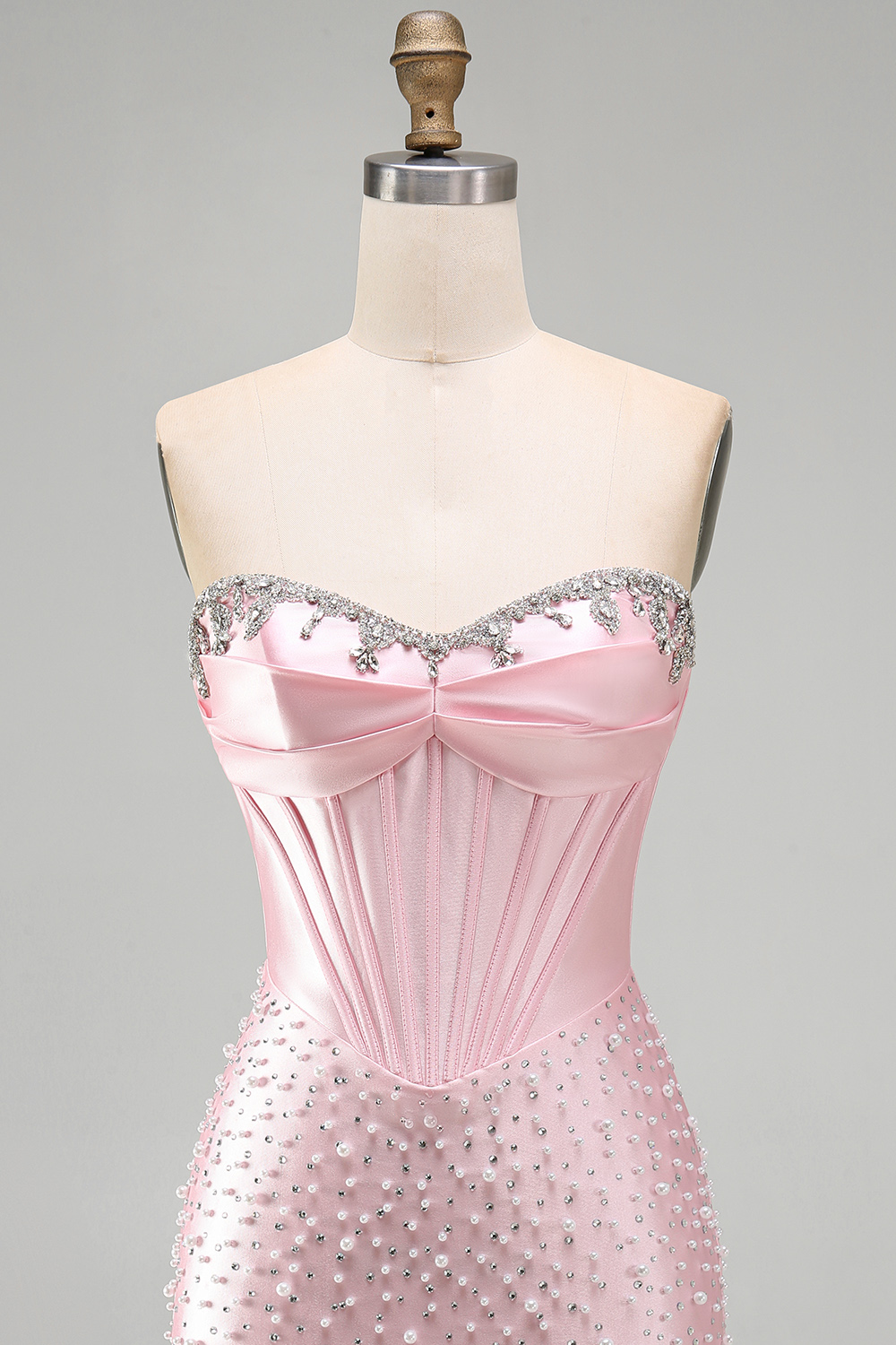 Sparkly Pink Beaded Tight Short Corset Homecoming Dress with Pearls