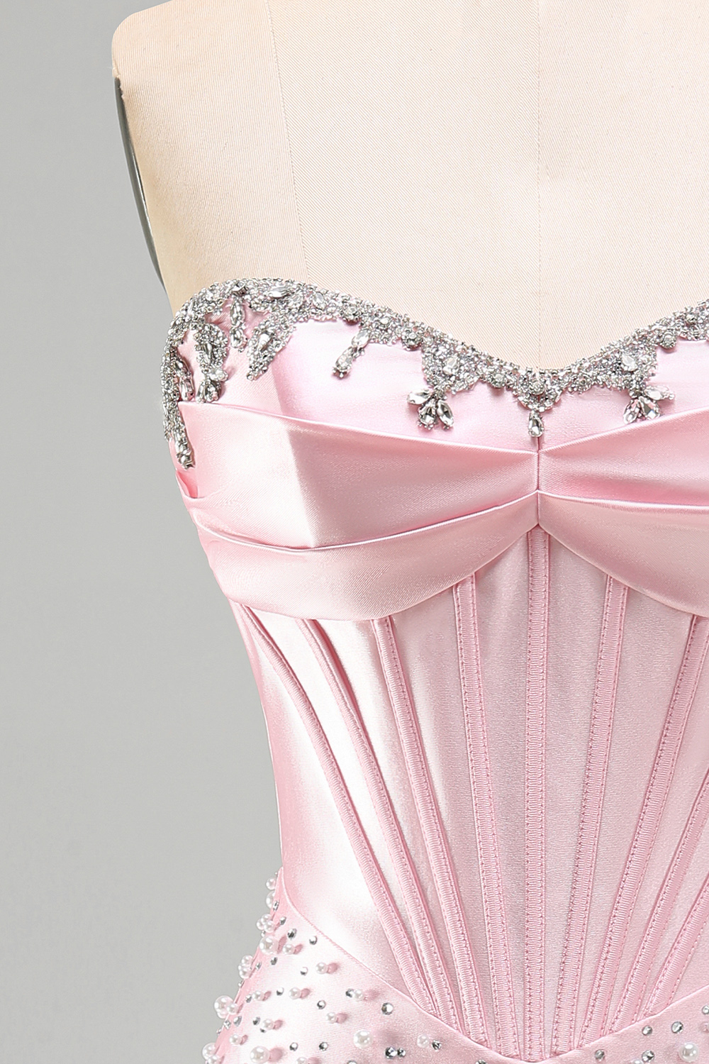 Sparkly Pink Beaded Tight Short Corset Homecoming Dress with Pearls
