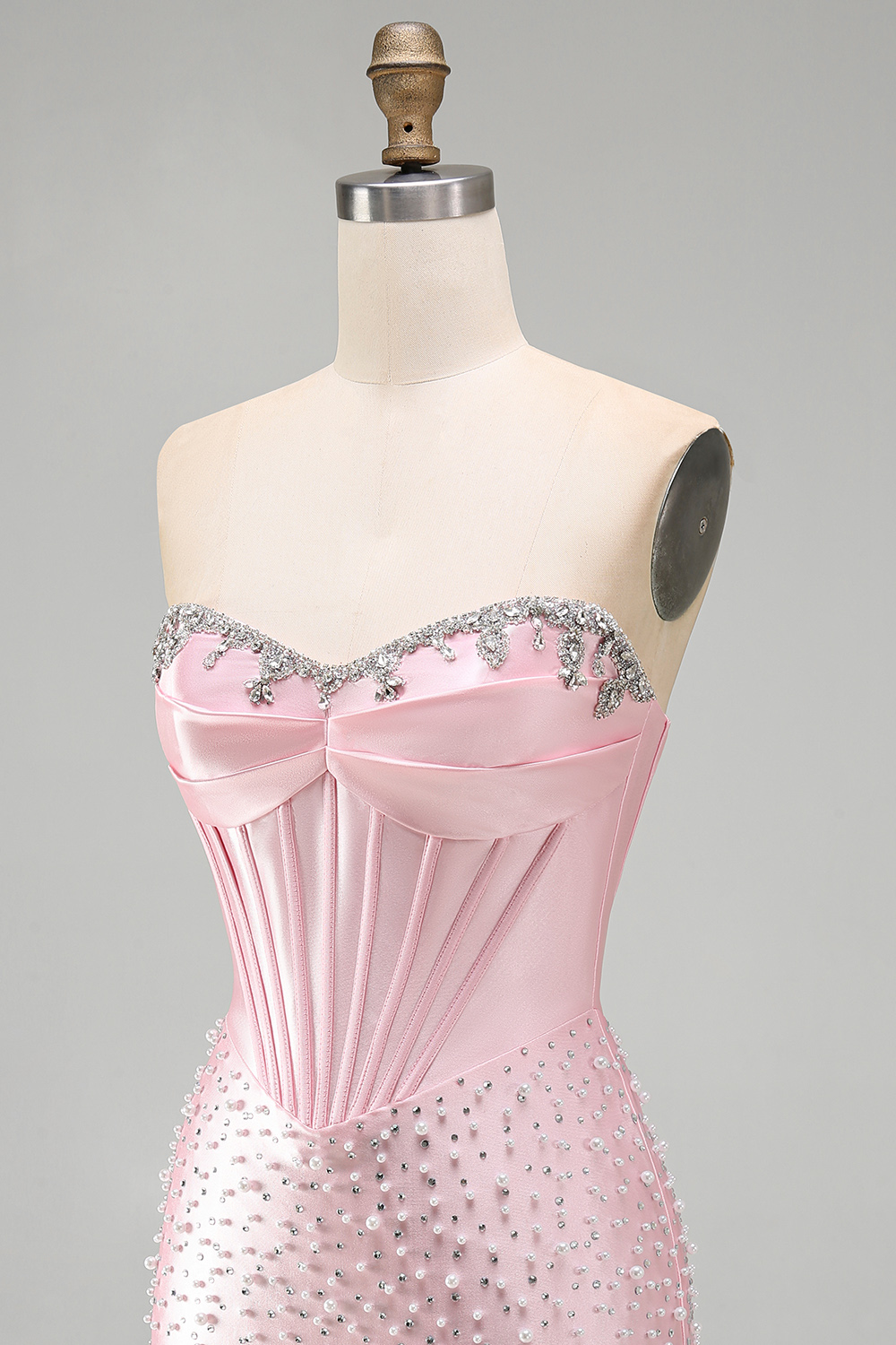 Sparkly Pink Beaded Tight Short Corset Homecoming Dress with Pearls