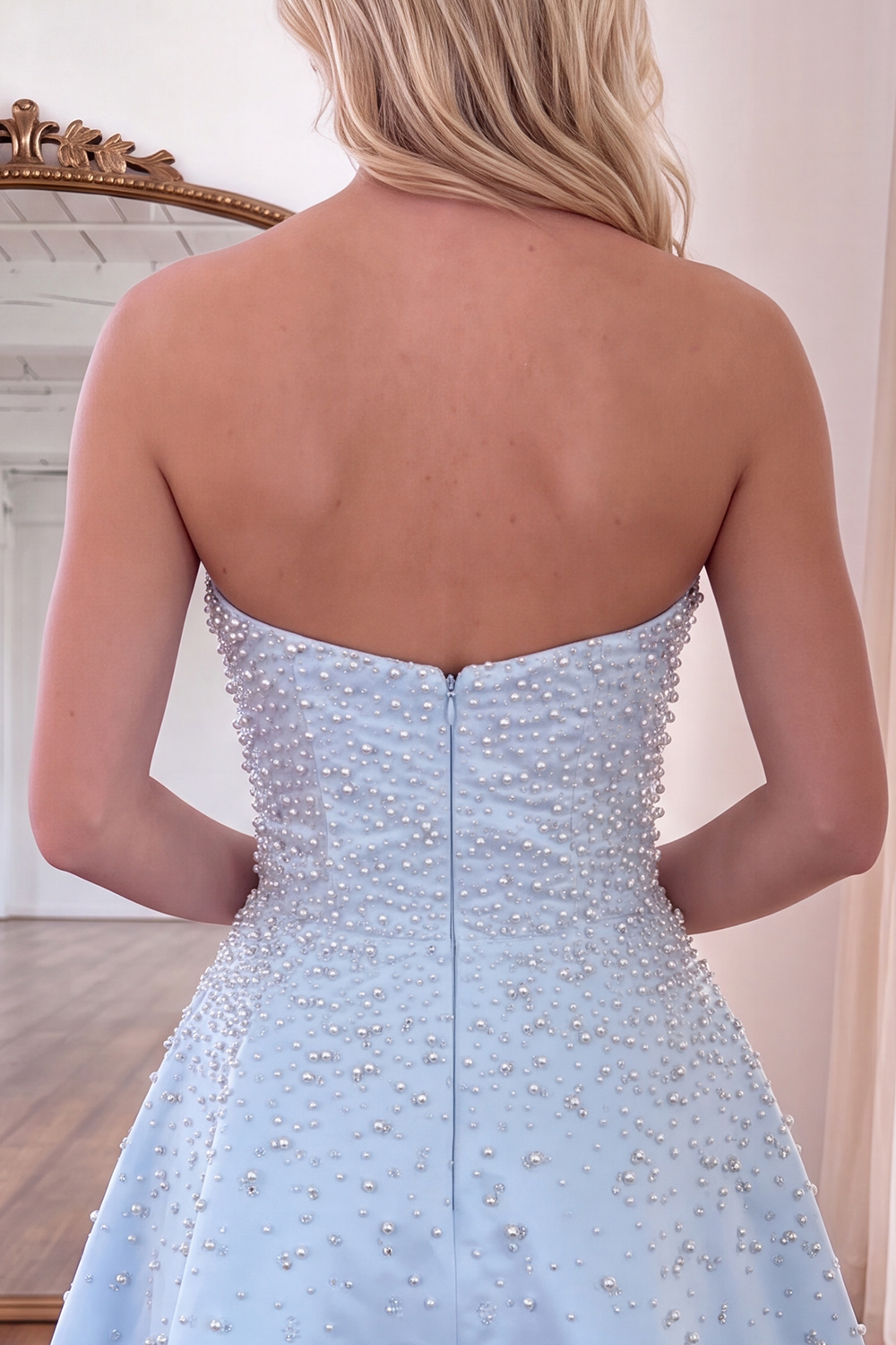 Sparkly White Beaded A Line Short Homecoming Dress with Pearls