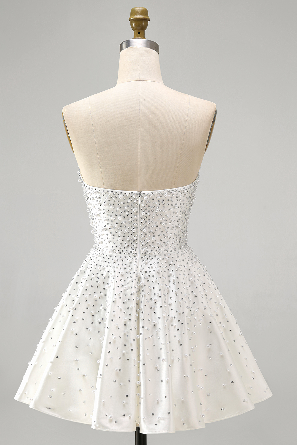 Sparkly White Beaded A Line Short Homecoming Dress with Pearls