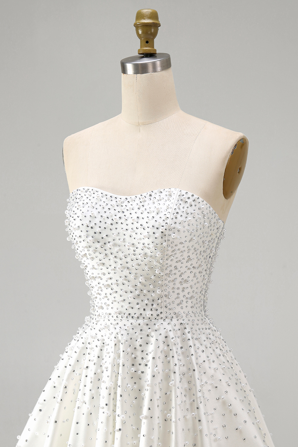 Sparkly White Beaded A Line Short Homecoming Dress with Pearls
