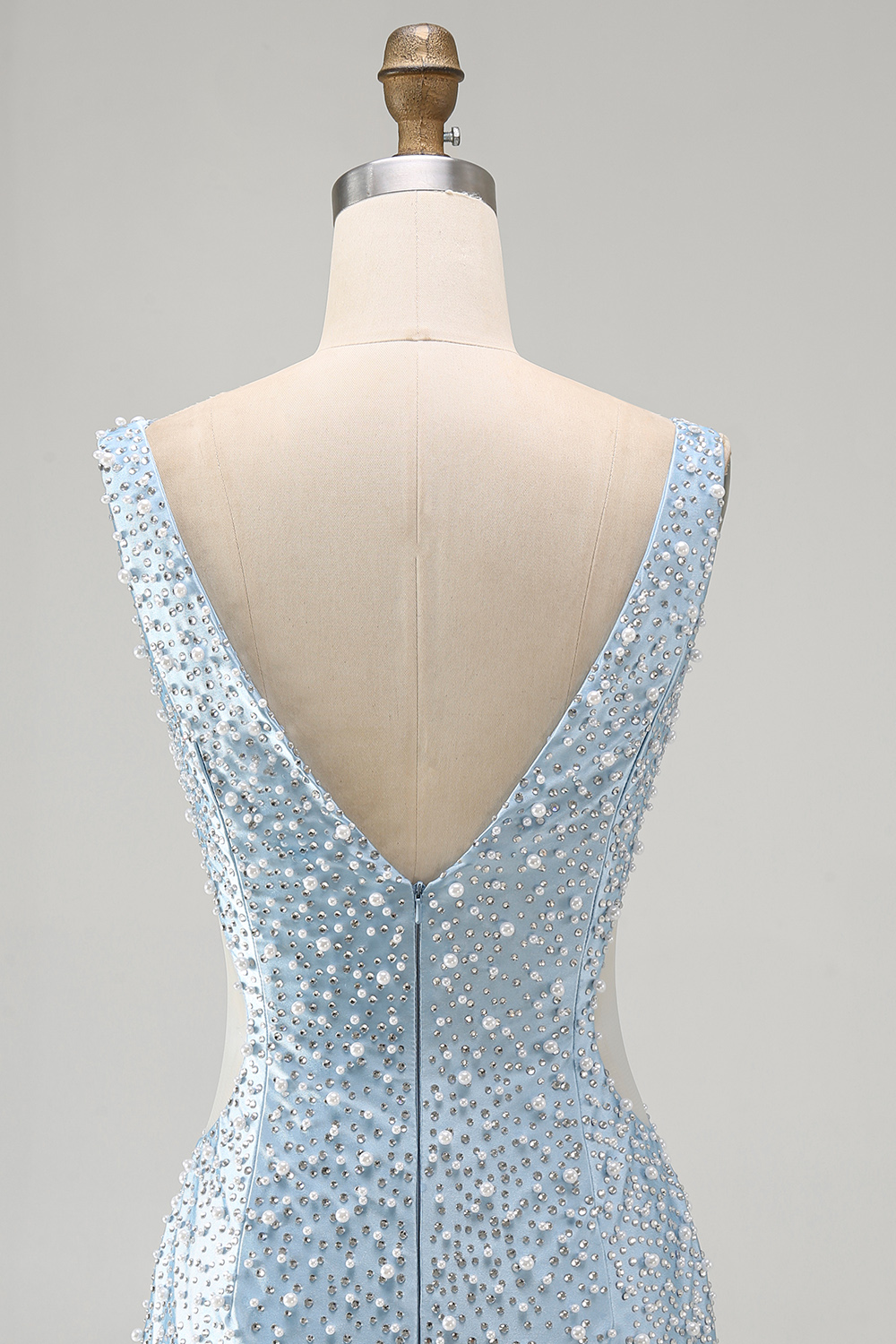 Sparkly Blue Tight V-Neck Short Homecoming Dress with Pearls