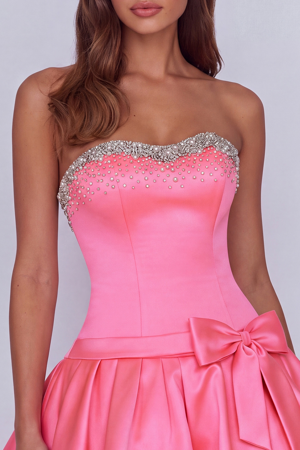 Sparkly Beaded Hot Pink Sweetheart Short Homecoming Dress with Bows