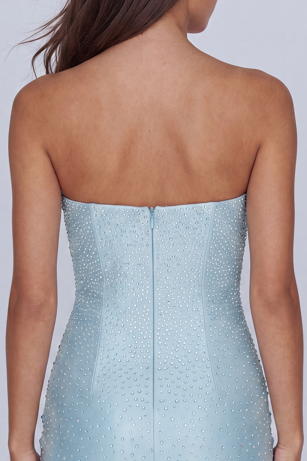 Blue Strapless Tight Beaded Short Homecoming Dress