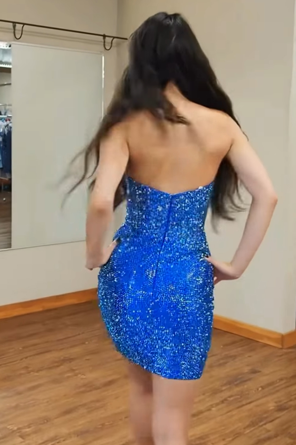 Blue Strapless Tight Beaded Short Homecoming Dress