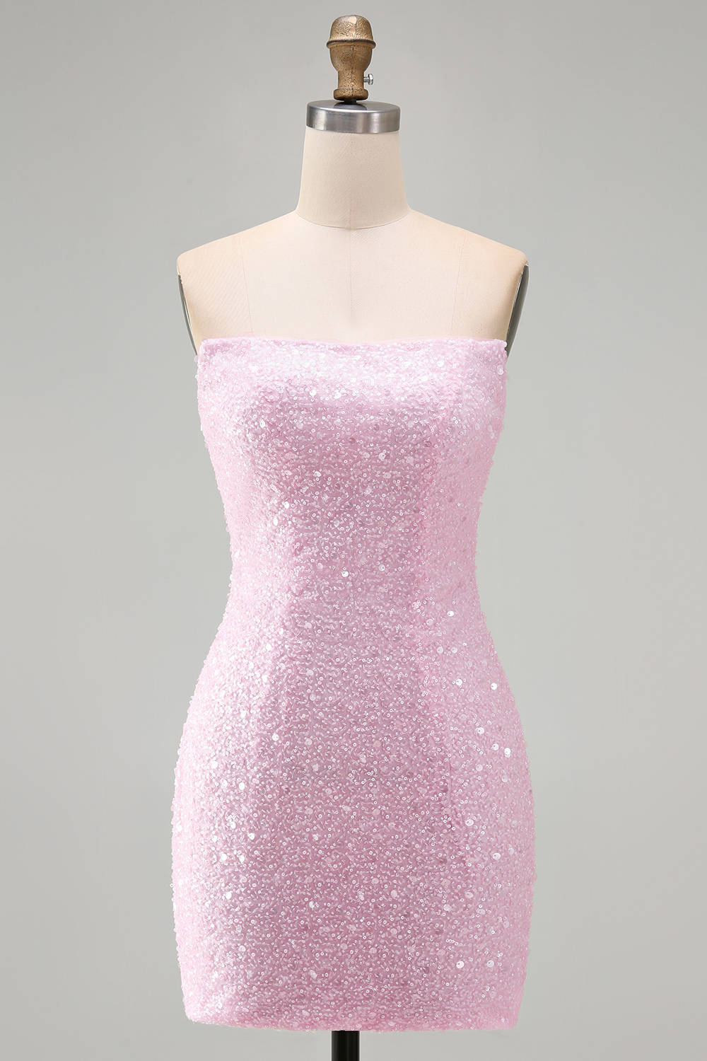 Pink Beaded Strapless Short Tight Homecoming Dress
