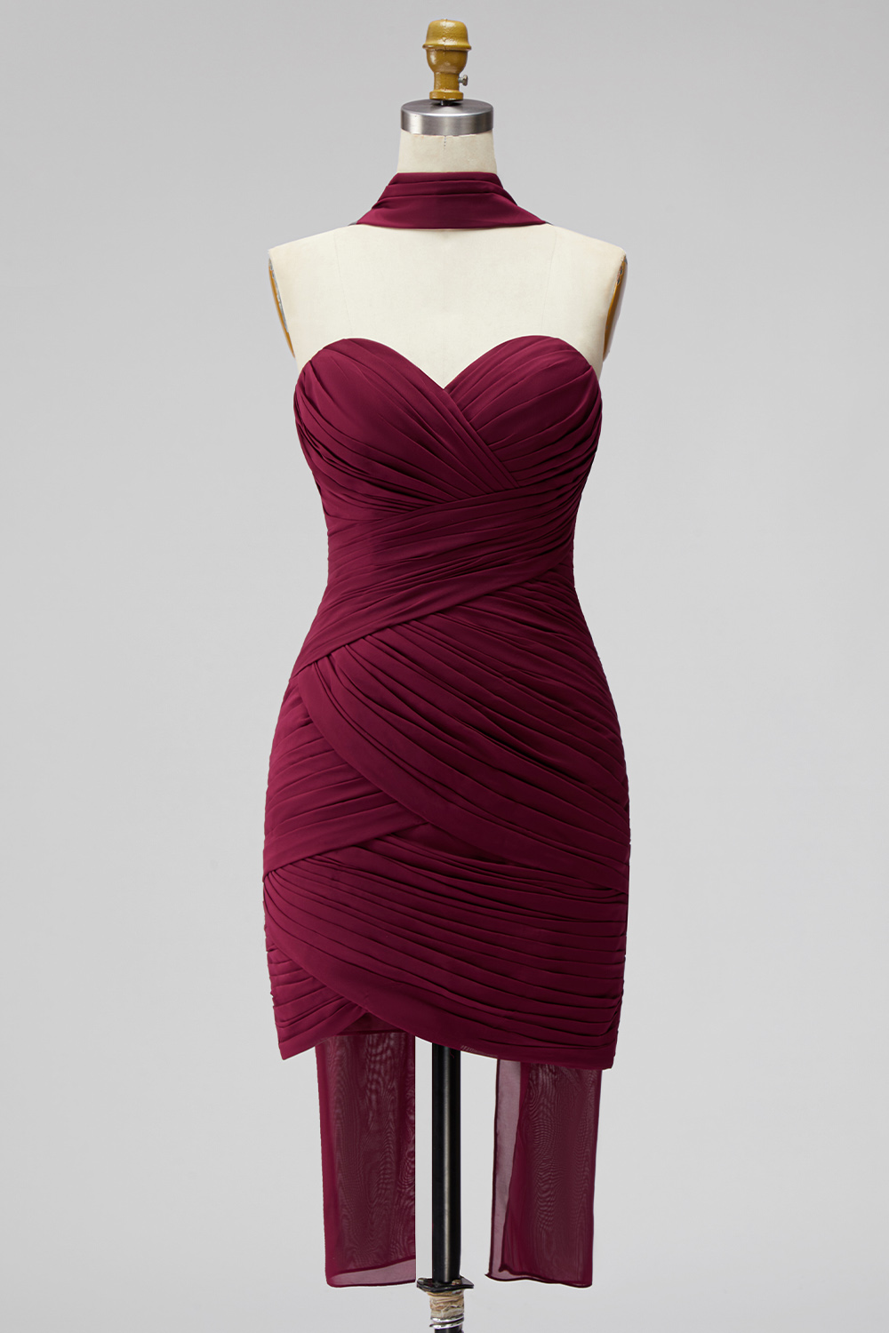 Royal Blue Pleated Tight Strapless Neck Scarf Short Homecoming Dress
