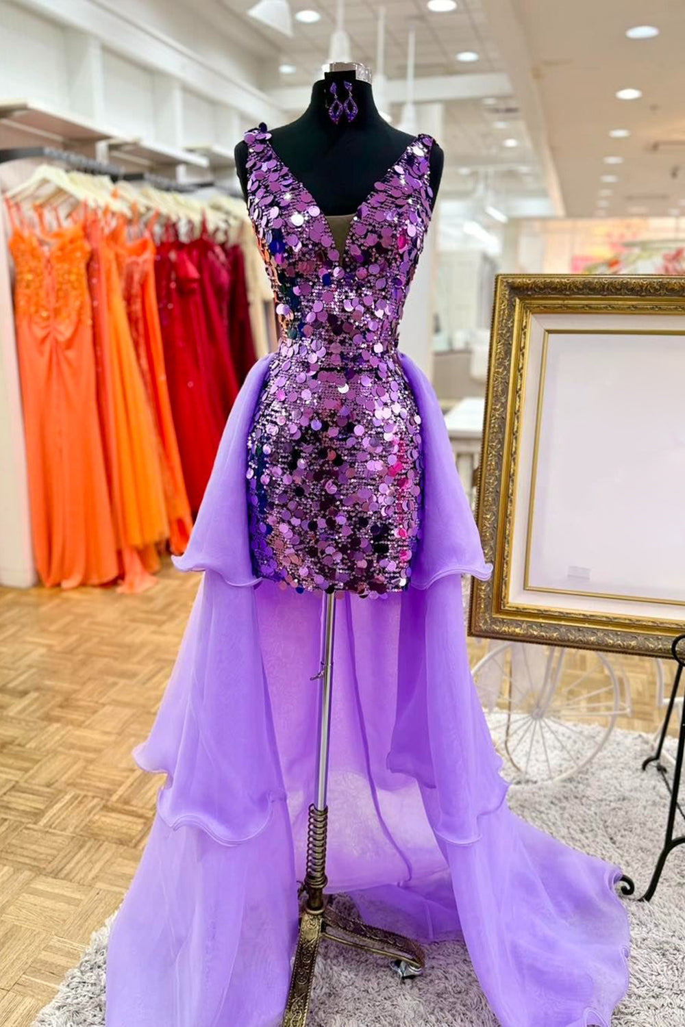 Sparkly Dark Purple Bodycon Sequin Short Homecoming Dress with Cape