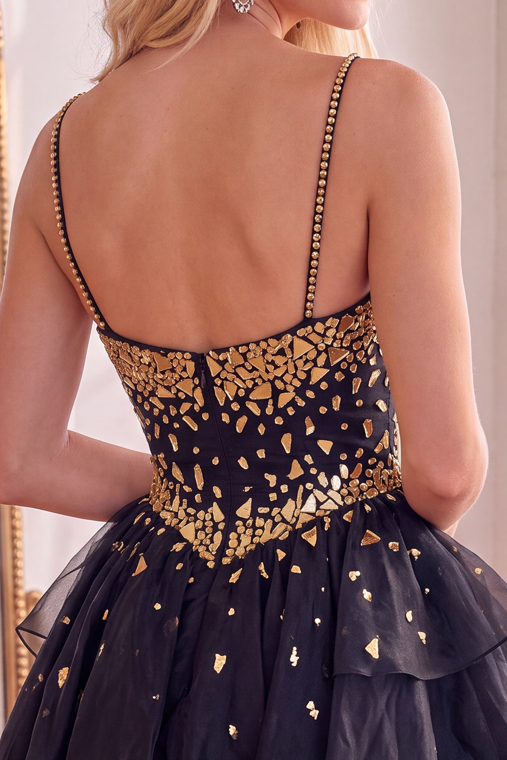 Sparkly Black Spaghetti Straps Mirror Short Homecoming Dress with Ruffles