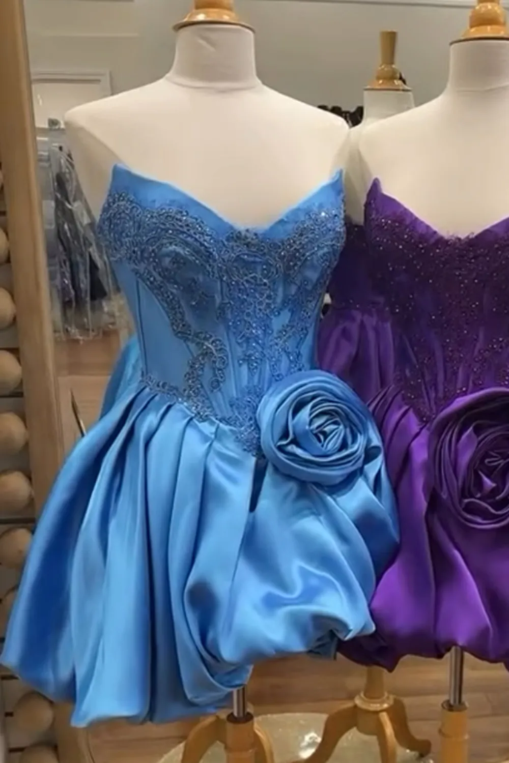 Purple Sweetheart Corset Appliqued Short Bubble Homecoming Dress with 3D Flower