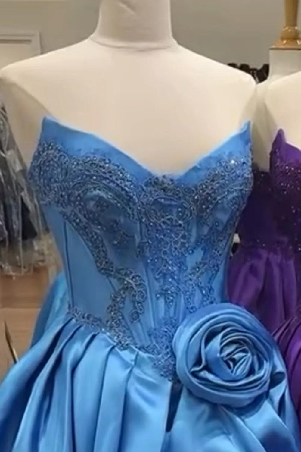 Purple Sweetheart Corset Appliqued Short Bubble Homecoming Dress with 3D Flower