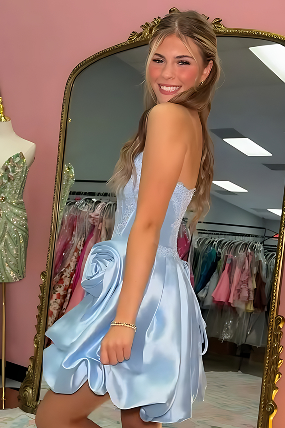 Dark Blue Corset A-Line Beaded Short Homecoming Dress with 3D Flower