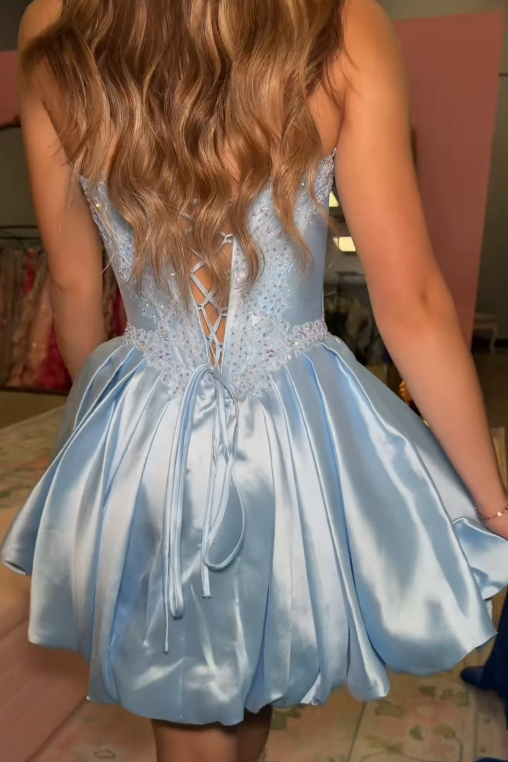 Dark Blue Corset A-Line Beaded Short Homecoming Dress with 3D Flower