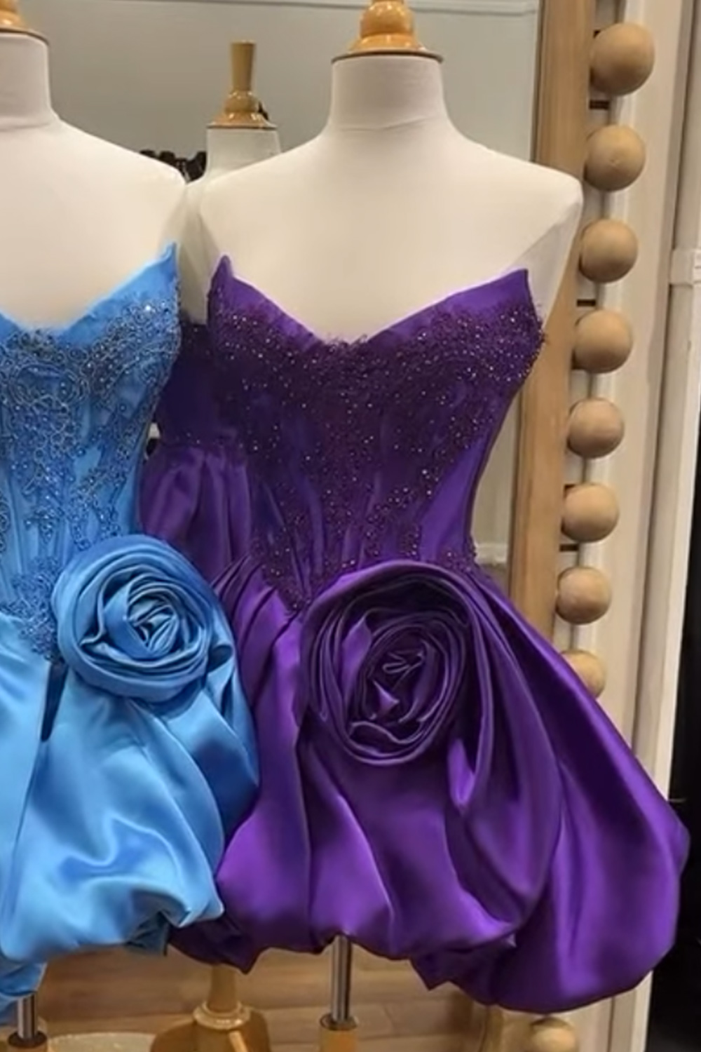 Purple Sweetheart Corset Appliqued Short Bubble Homecoming Dress with 3D Flower