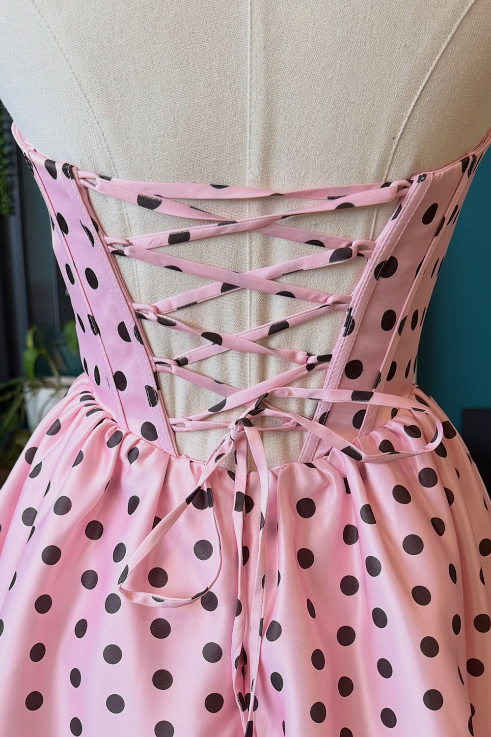 Black and White Polka Dots A-Line Strapless Short Corset Homecoming Dress