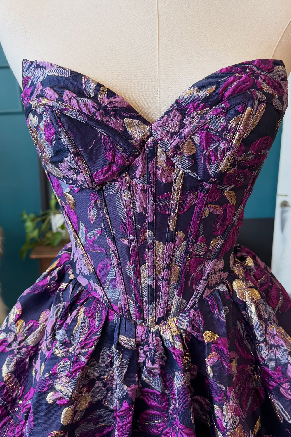 Purple Floral A Line Bubble Corset Short Homecoming Dress