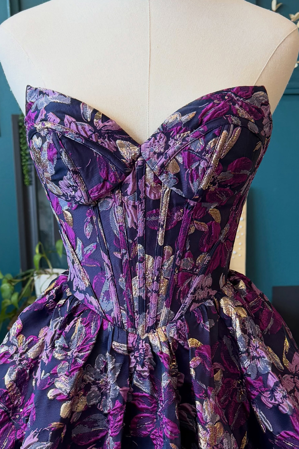 Purple Floral A Line Bubble Corset Short Homecoming Dress