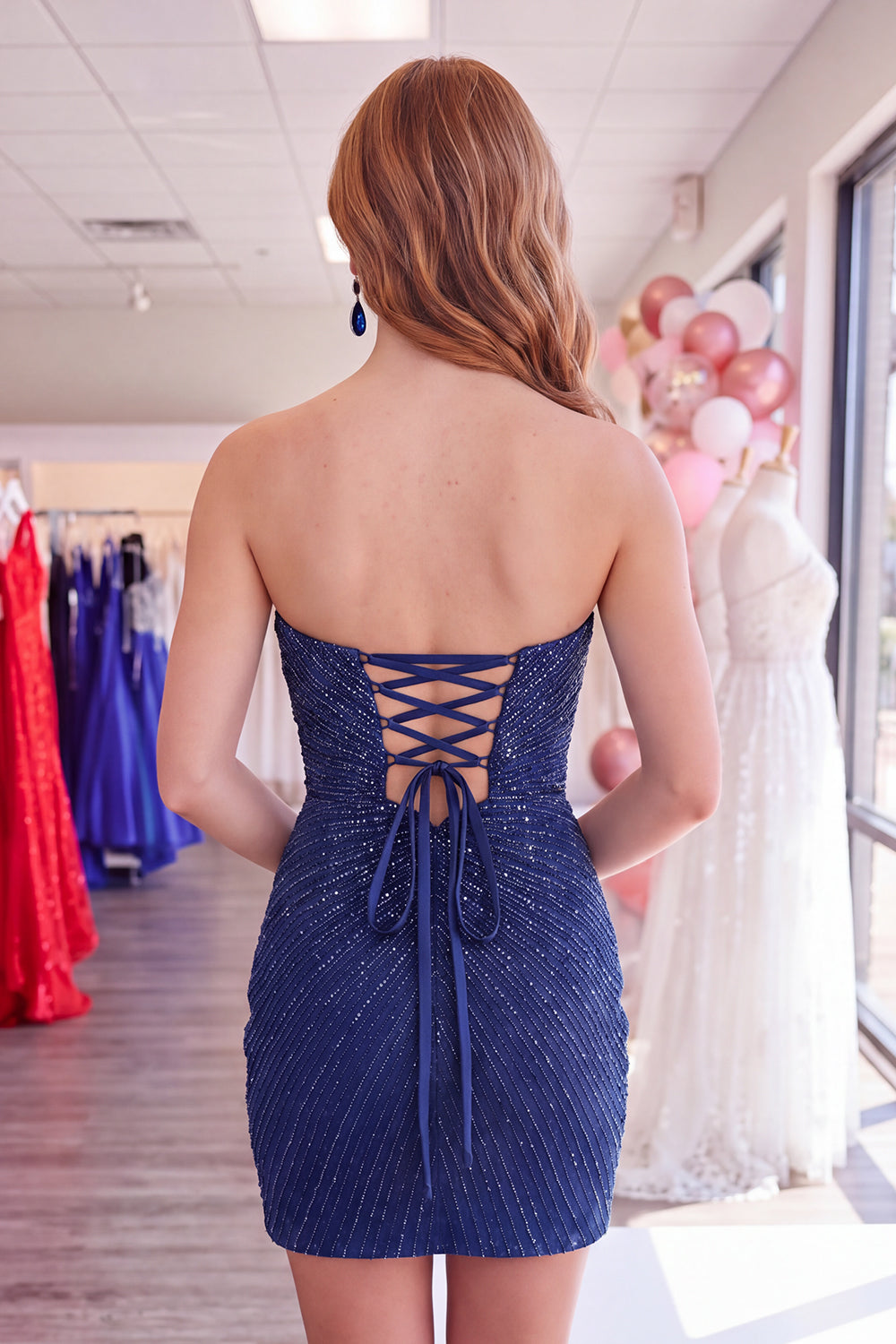 Sparkly Navy Sweetheart Short Tight Homecoming Dress with Beading