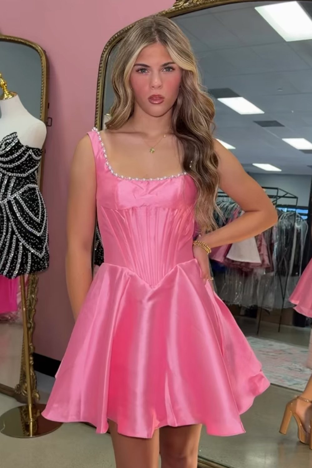 Sparkly Burgundy Short A Line Corset Homecoming Dress with Pearls