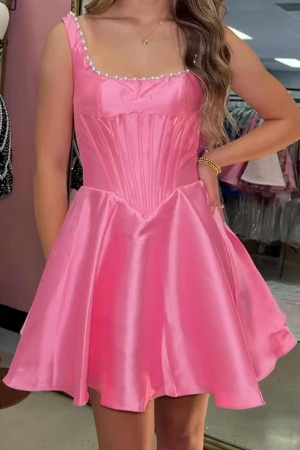 Sparkly Burgundy Short A Line Corset Homecoming Dress with Pearls