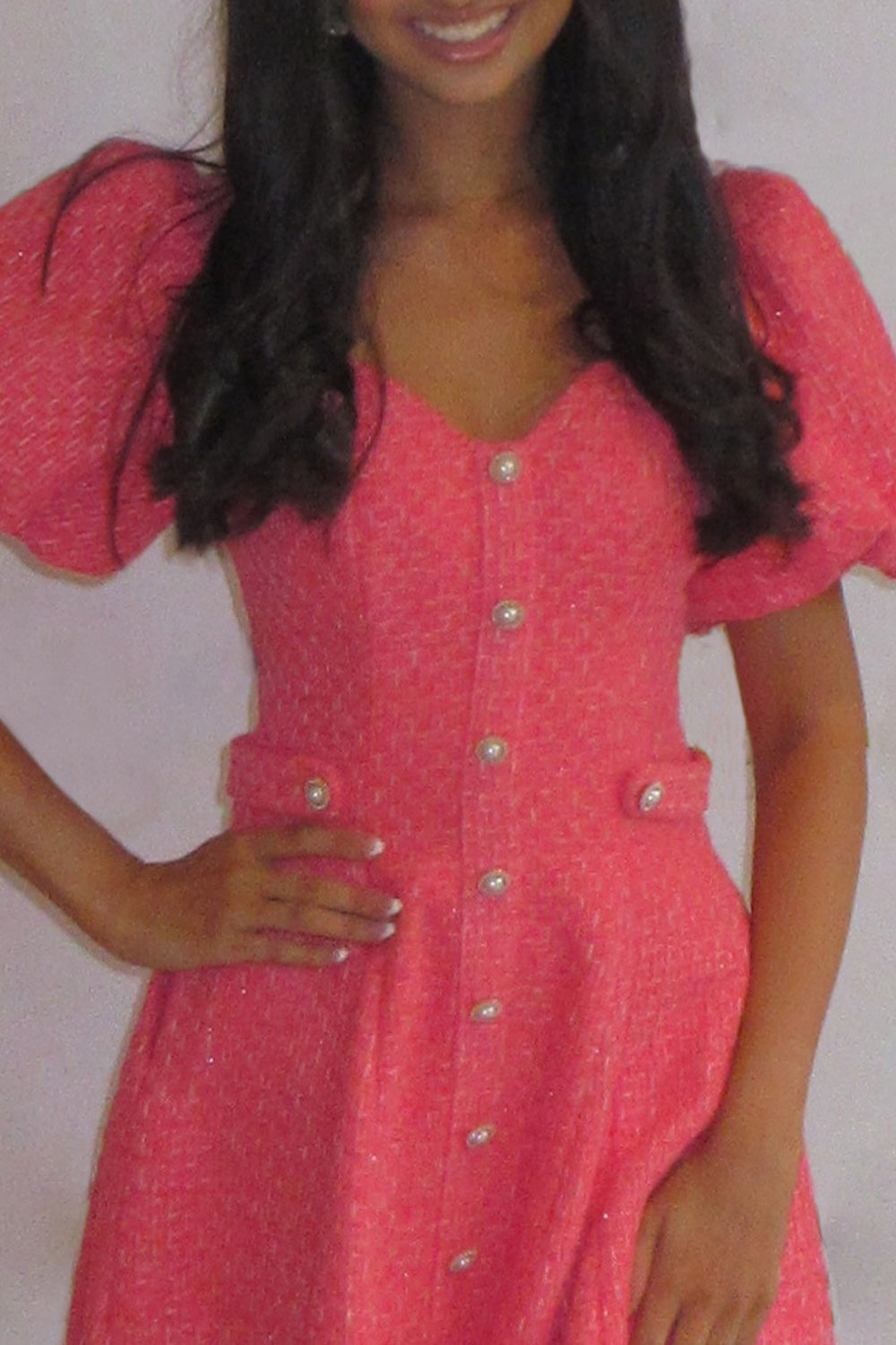 Coral Tweed A Line V-Neck Short Homecoming Dress