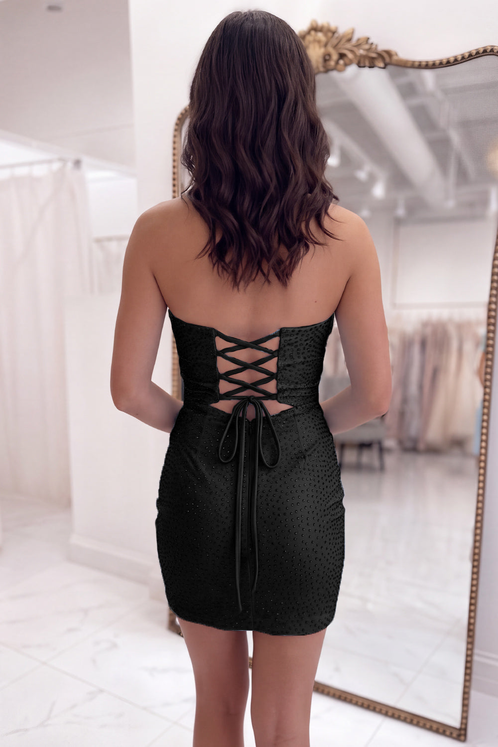 Sparkly Fuchsia Beaded Cut Out Strapless Short Homecoming Dress