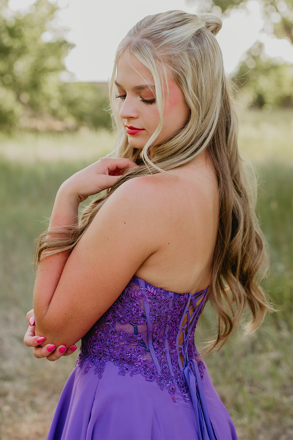 Purple Strapless Corset Short Homecoming Dress with Appliques