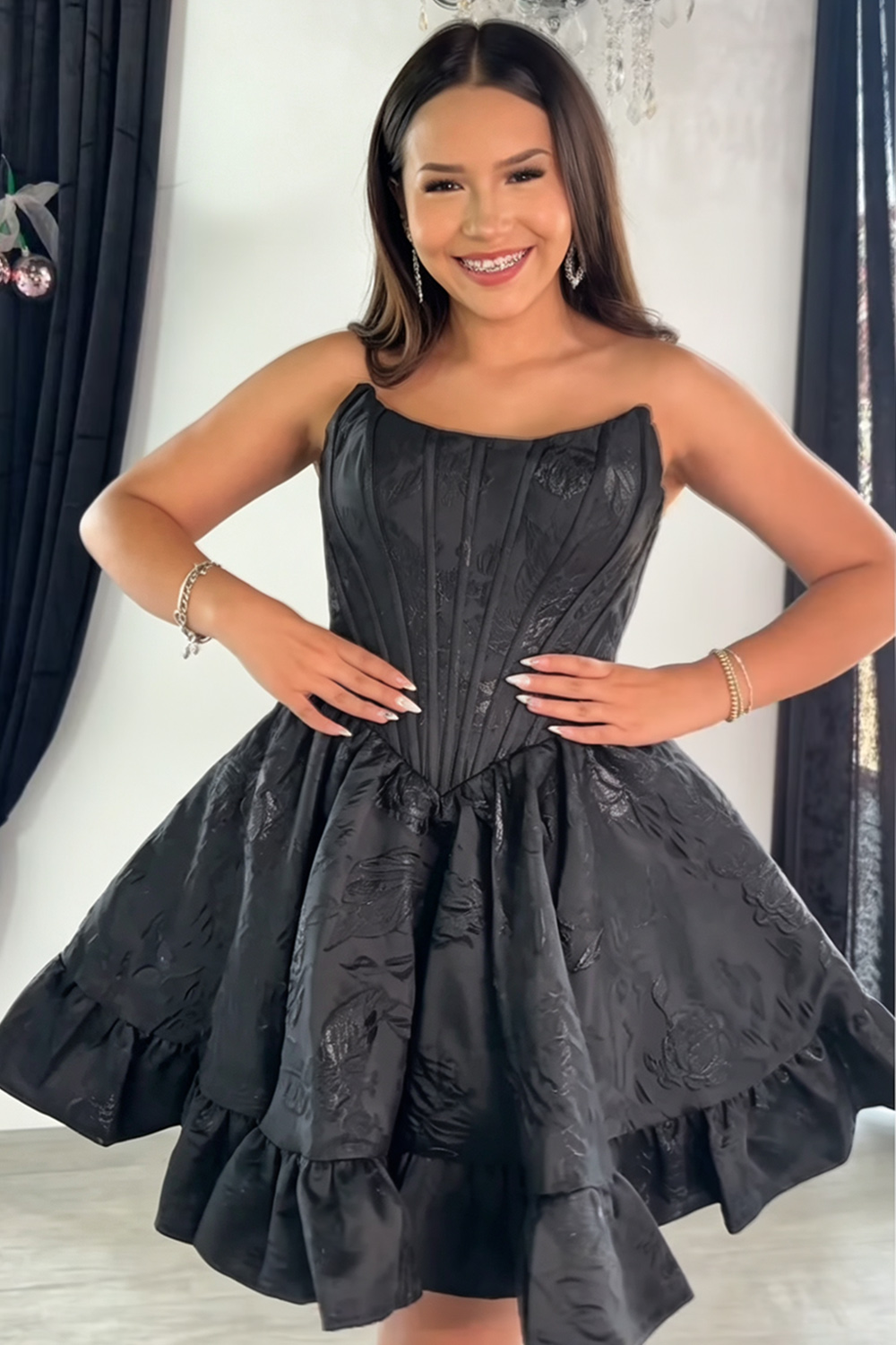 Corset Floral Blue Strapless Short Homecoming Dress