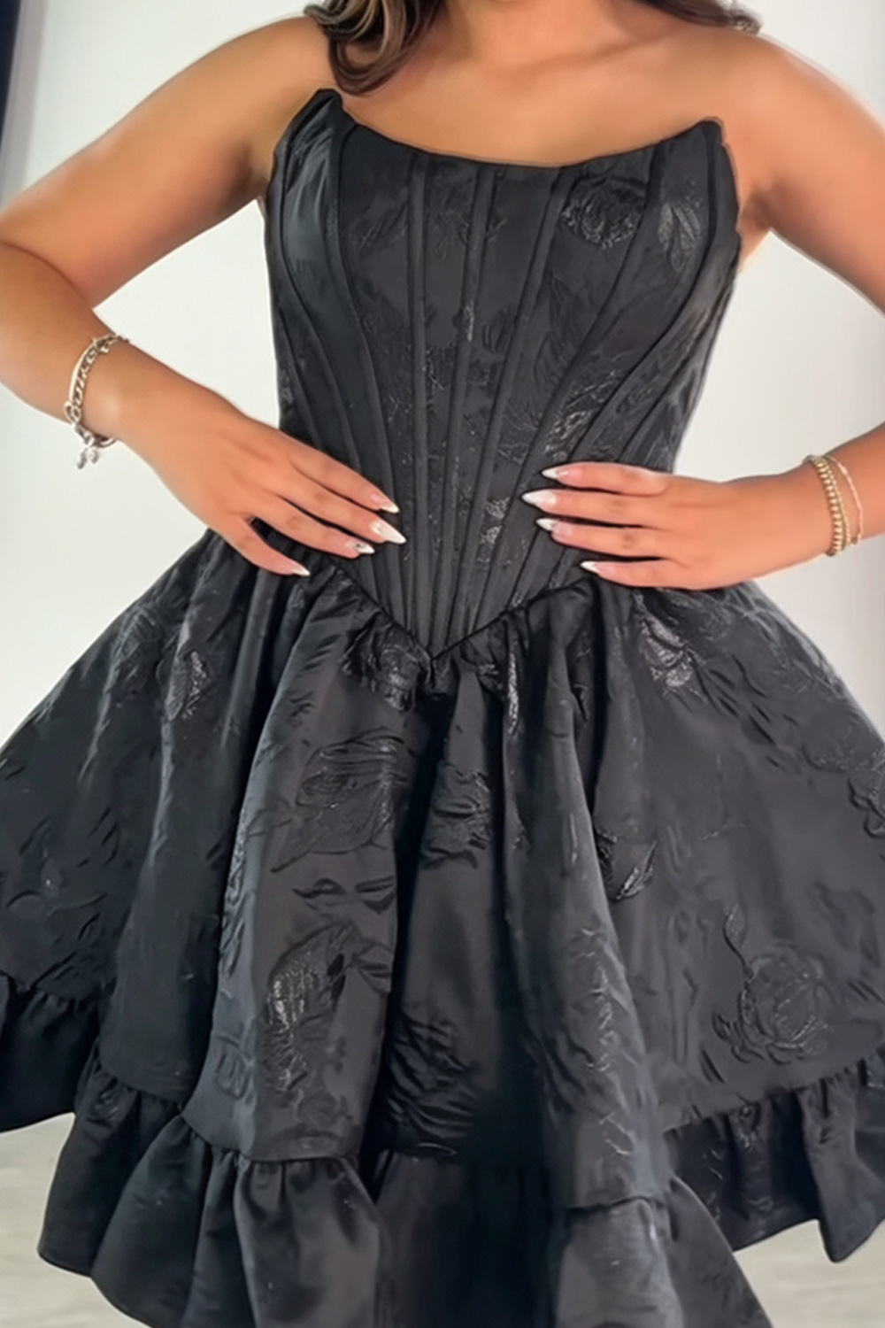 Corset Floral Blue Strapless Short Homecoming Dress