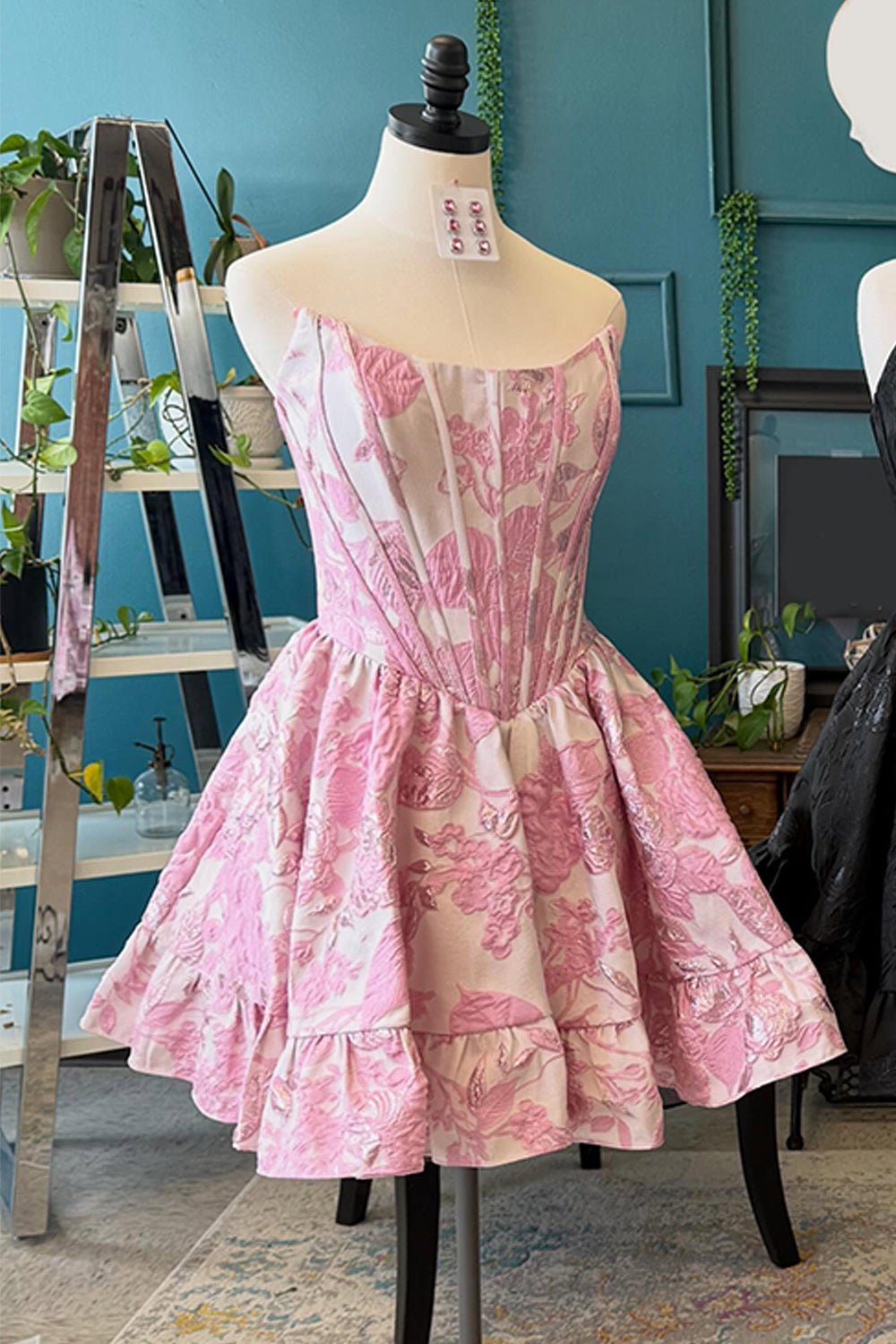 Corset Floral Blue Strapless Short Homecoming Dress