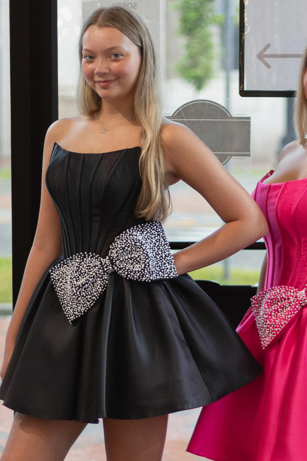 Corset Black Strapless Short Homecoming Dress with Bow