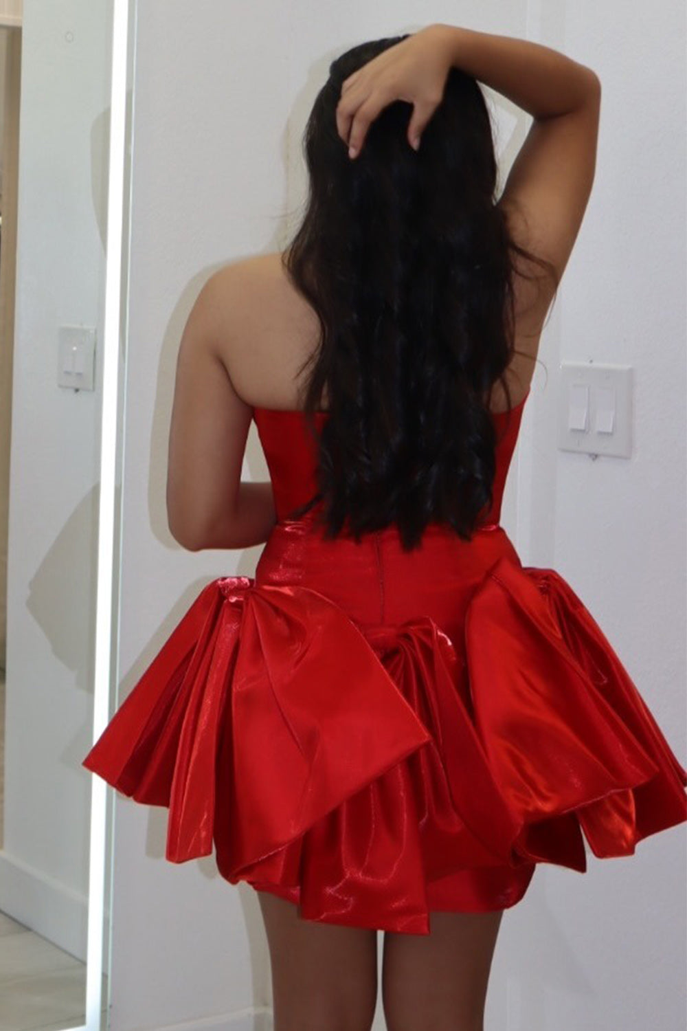 Red A Line Strapless Short Homecoming Dress with Bows