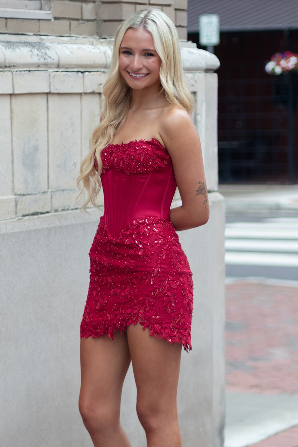 Black Strapless Corset Short Homecoming Dress with Lace