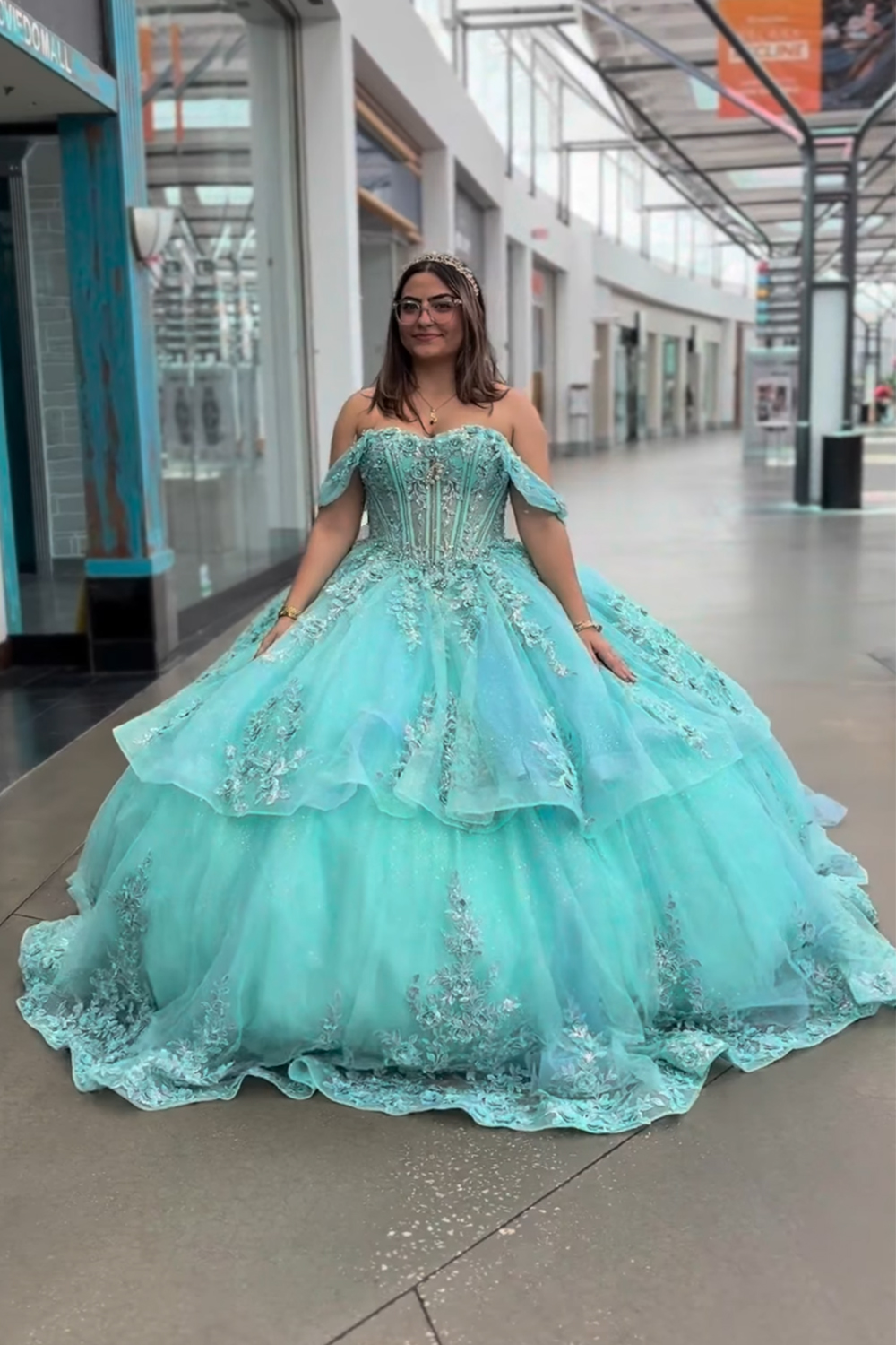 Beaded Princess Sparkly Green Long Corset Quinceanera Dress