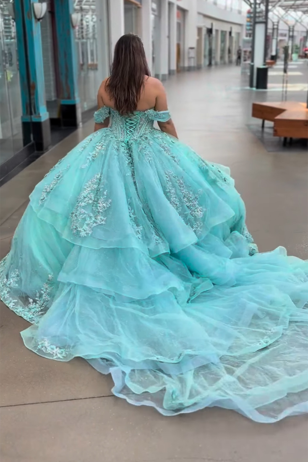 Beaded Princess Sparkly Green Long Corset Quinceanera Dress