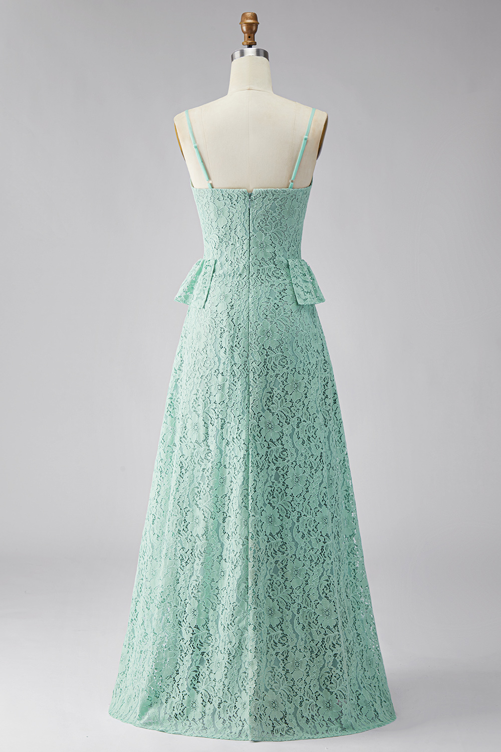 Mint Floral Maxi A Line Spaghetti Straps Formal Dress with Ruffles