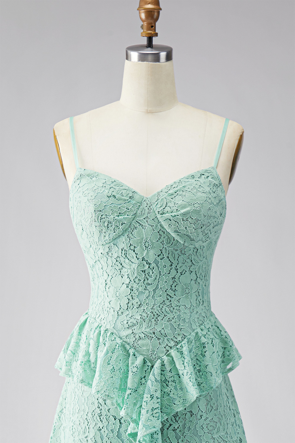Mint Floral Maxi A Line Spaghetti Straps Formal Dress with Ruffles