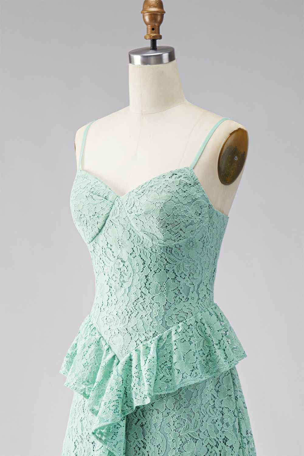 Mint Floral Maxi A Line Spaghetti Straps Formal Dress with Ruffles