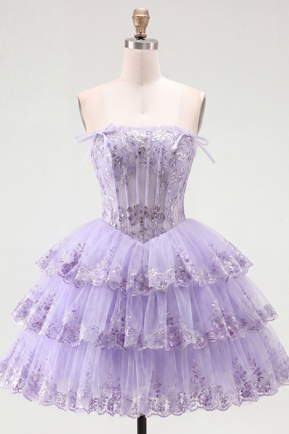 A Line Pink Floral Corset Strapless Short Homecoming Dress with Ruffles