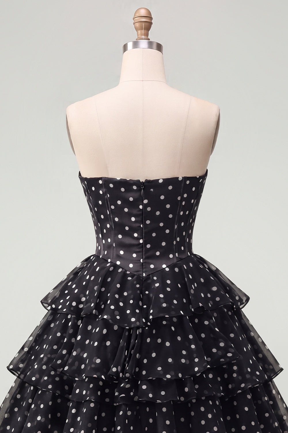 White Polka Dots A Line Corset Strapless Short Homecoming Dress with Ruffles