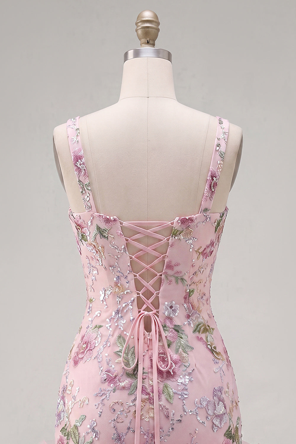 Sparkly Pink Floral Beaded Tight Short Homecoming Dress with Ruffles