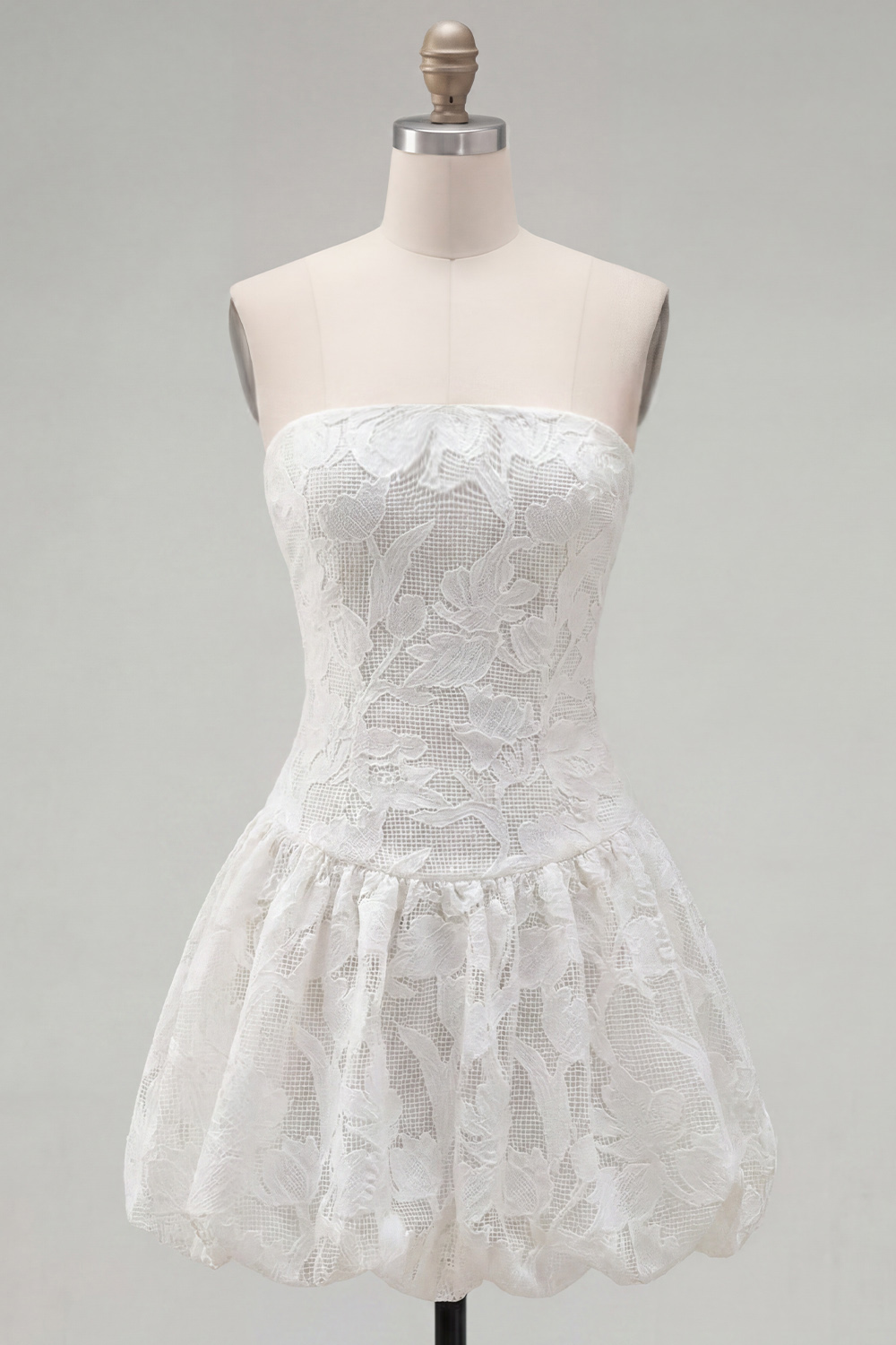 White Floral A Line Strapless Short Homecoming Dress