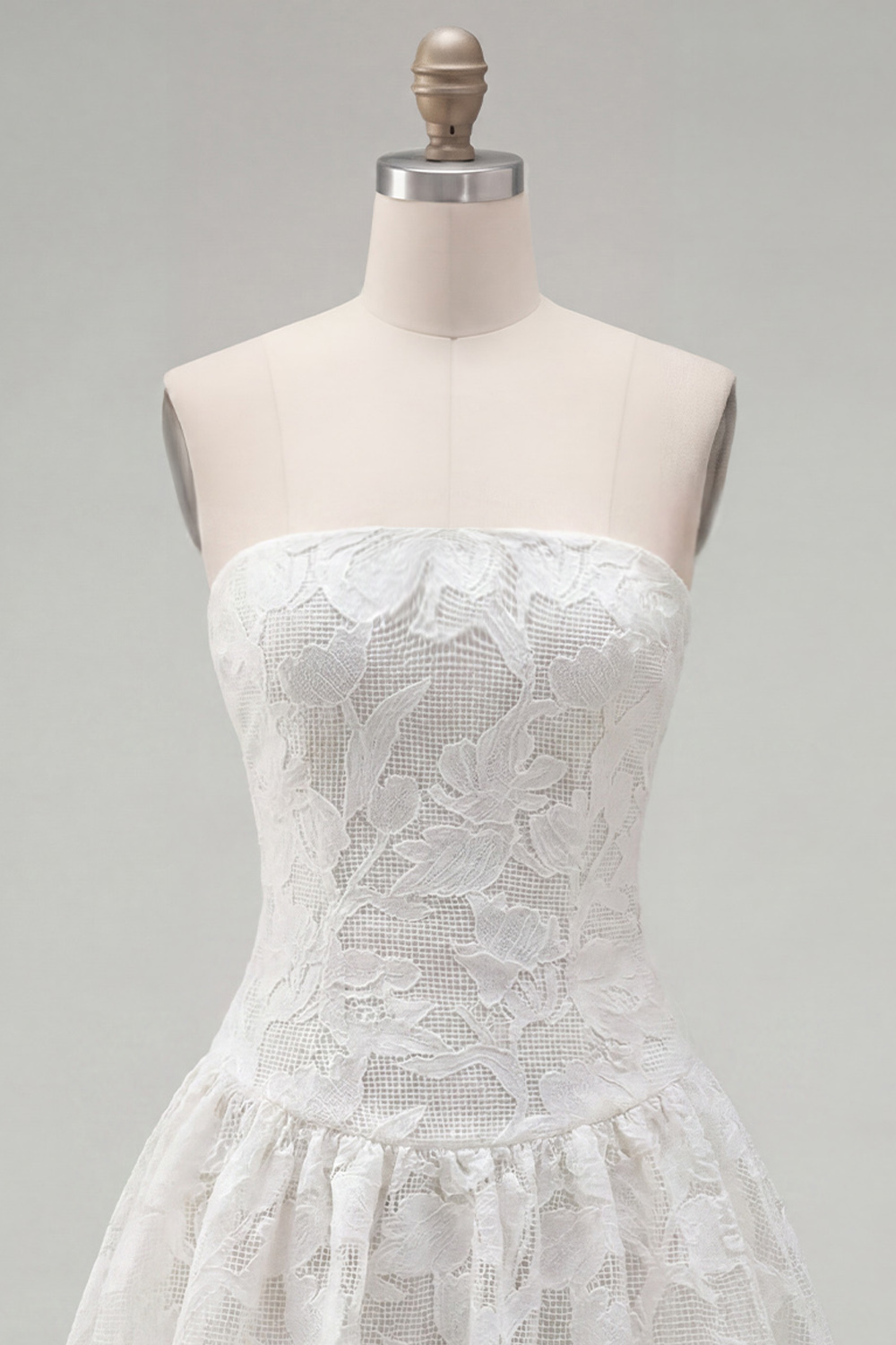White Floral A Line Strapless Short Homecoming Dress
